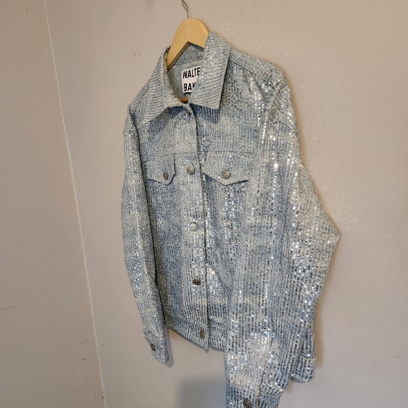 Walter Baker Shawna Sequin Denim Jacket Large | Anthropologie, Oversized Glam Lu - Picture 14 of 15